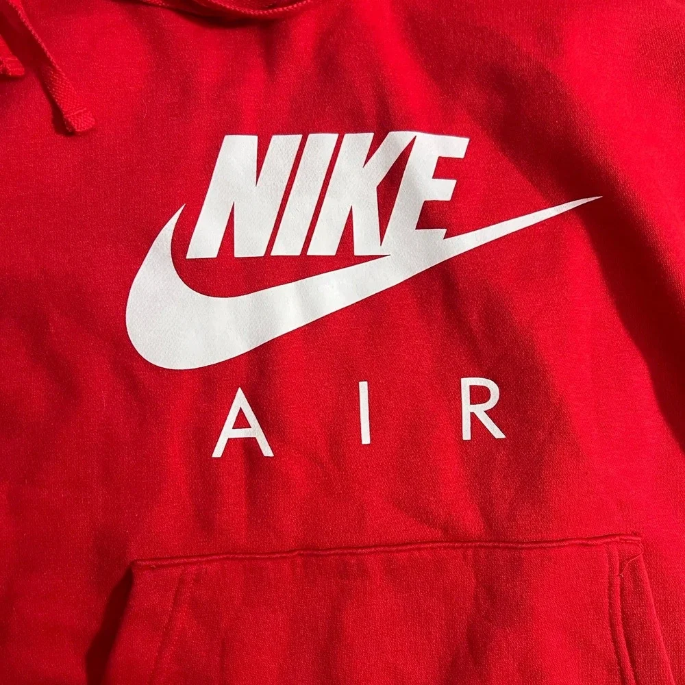 Y2K Nike Air Hoodie Mens Small Red Just Do It Sleeve Graphic Pullover Sweatshirt